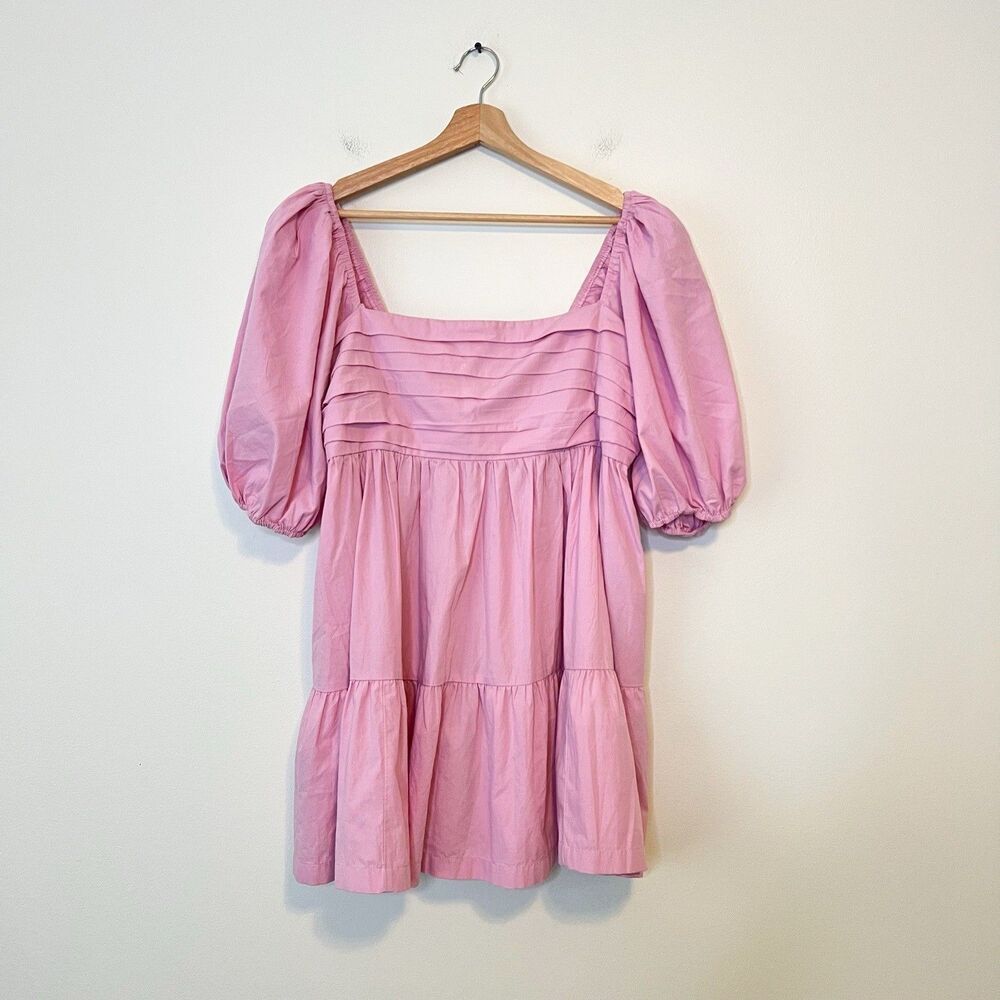 Abercrombie & Fitch Emerson Poplin Puff Sleeve Mini Dress in Pink Size L Petites - Picture 2 of 9